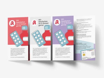 Flyer E-Rezept Kundeninformation, rot/grau/lila
Format: DIN lang 10 x 21 cm - mein.apotheken.de
