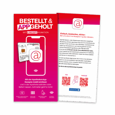 Zweiseitiger roter Flyer zur ApothekenApp