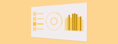 Gelber Headerbanner mit Screen, der statistische Daten zeigt